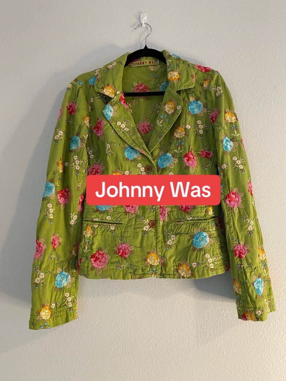 Johnny Was Olive Green embroidered Floral Blazer
